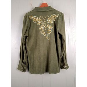 Bob Mackie Wearable Art Shirt Womens Small Green Embroidered Butterflies‎ Boho